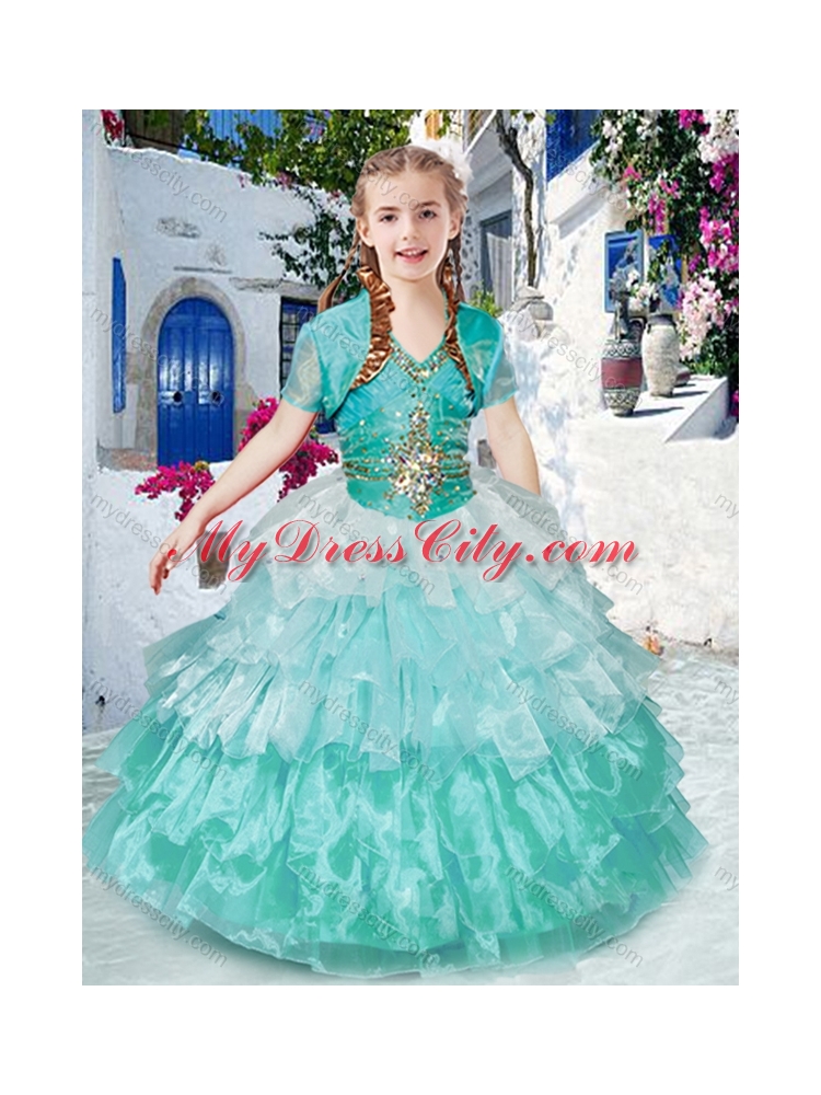 2016 Classical Halter Top Little Girl Pageant Dresses with Ruffled Layers and Beading