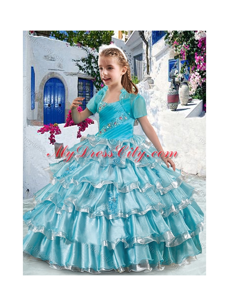 2016 Elegant Spaghetti Straps Little Girl Pageant Dresses with Ruffled Layers and Beading