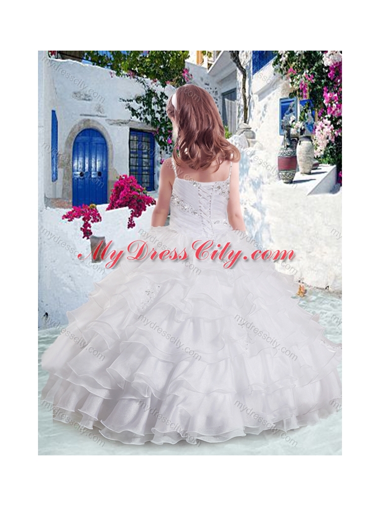 2016 Elegant Spaghetti Straps Little Girl Pageant Dresses with Ruffled Layers and Beading