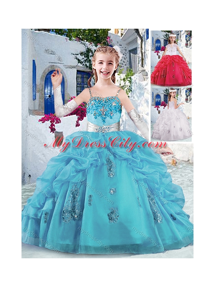 2016 Latest Spaghetti Straps Little Girl Pageant Dresses with Appliques and Bubles