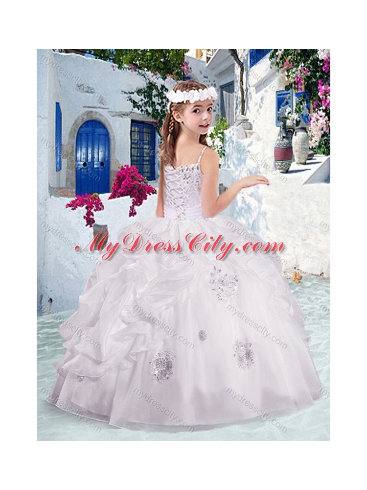 2016 Latest Spaghetti Straps Little Girl Pageant Dresses with Appliques and Bubles