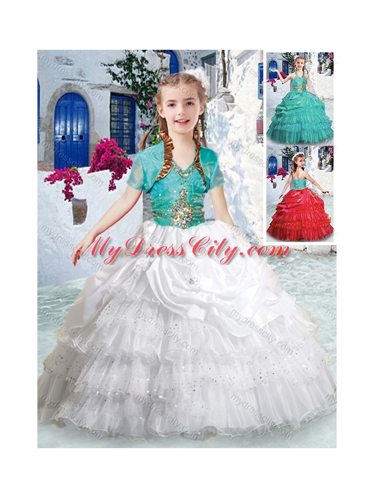 2016 Lovely Halter Top Little Girl Pageant Dresses with Ruffled Layers