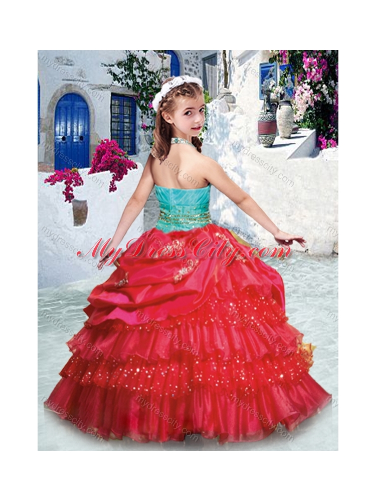 2016 Lovely Halter Top Little Girl Pageant Dresses with Ruffled Layers