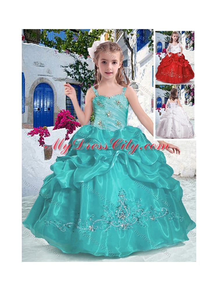 2016 Most Popular Straps Little Girl Pageant Dresses with Beading and Bubles