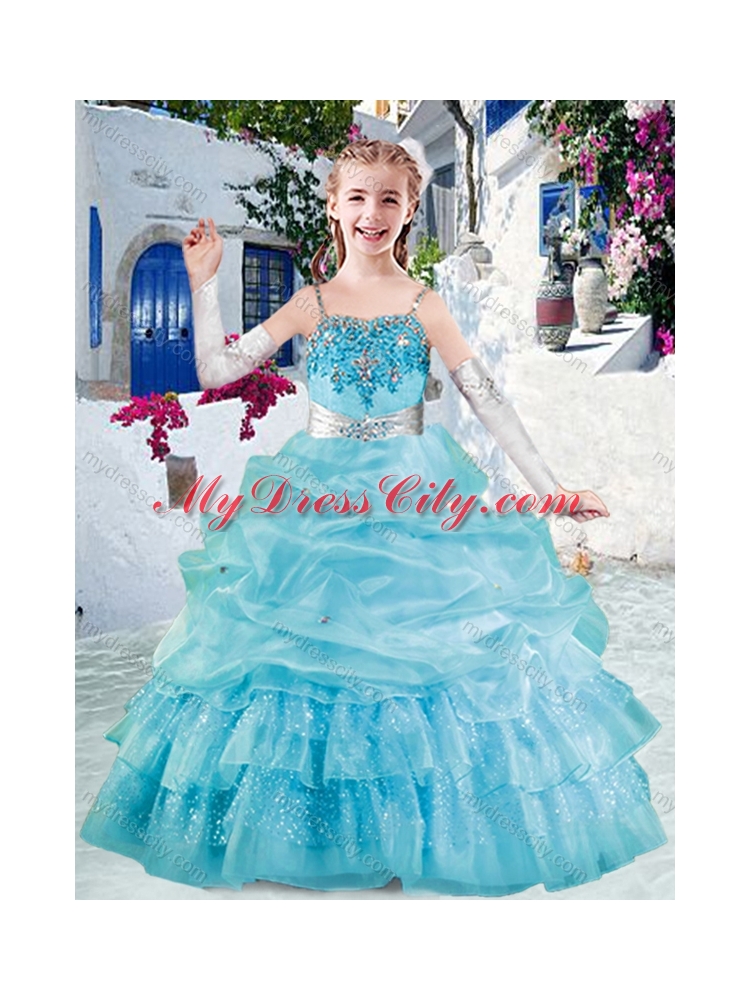 2016 Simple Spaghetti Straps Little Girl Pageant Dresses with Appliques and Bubles