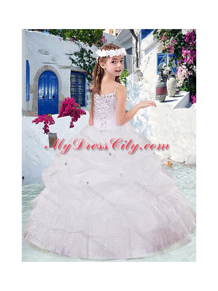 2016 Simple Spaghetti Straps Little Girl Pageant Dresses with Appliques and Bubles