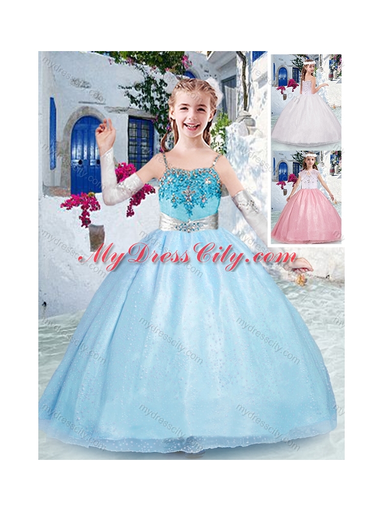 Beautiful Spaghetti Straps Light Blue Mini Quinceanera Dress with Beading