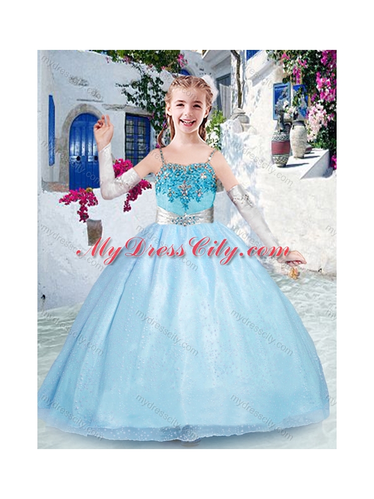 Beautiful Spaghetti Straps Light Blue Mini Quinceanera Dress with Beading