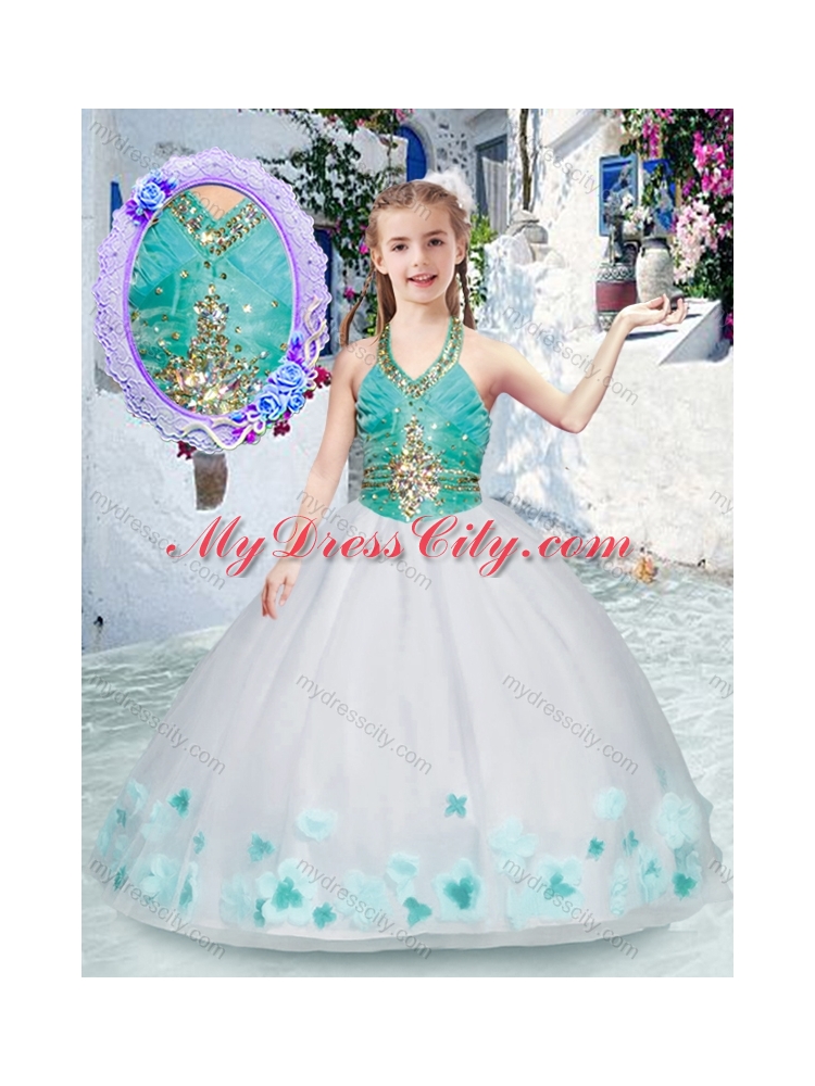 Cheap Halter Top Little Girl Pageant Dresses with Appliques and Beading