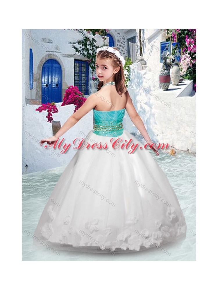 Cheap Halter Top Little Girl Pageant Dresses with Appliques and Beading