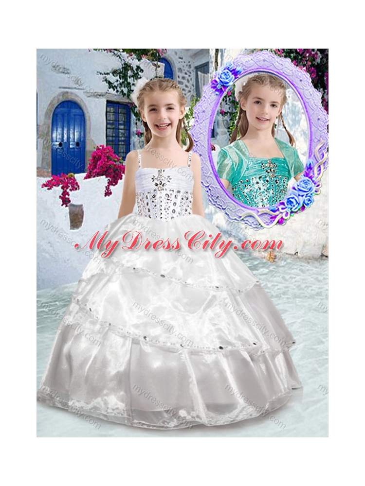 Cheap Spaghetti Straps Ball Gown Beading Flower Girl Dresses