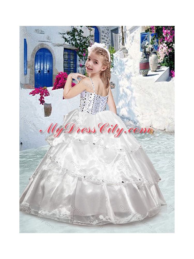 Cheap Spaghetti Straps Ball Gown Beading Flower Girl Dresses