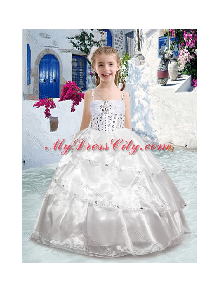 Cheap Spaghetti Straps Ball Gown Beading Flower Girl Dresses