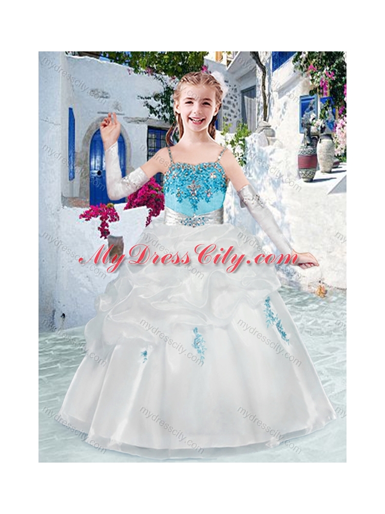 Cheap Spaghetti Straps Flower Girl Dresses with Appliques and Bubles