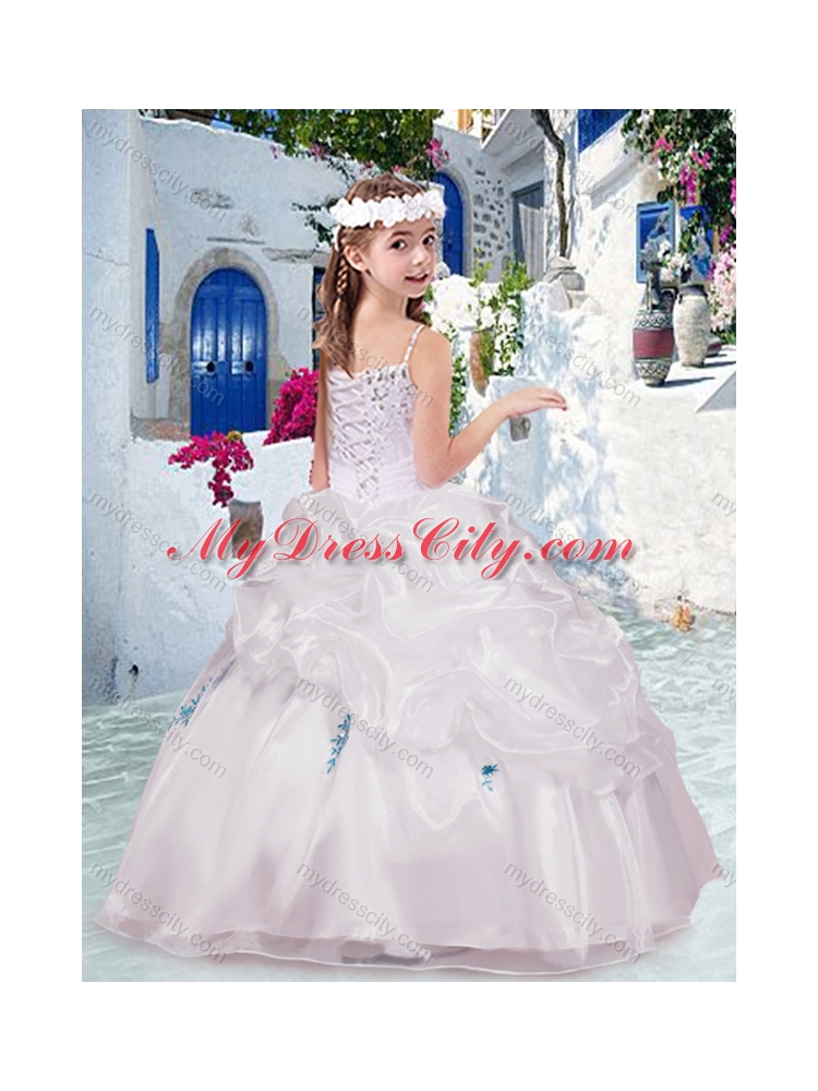 Cheap Spaghetti Straps Flower Girl Dresses with Appliques and Bubles