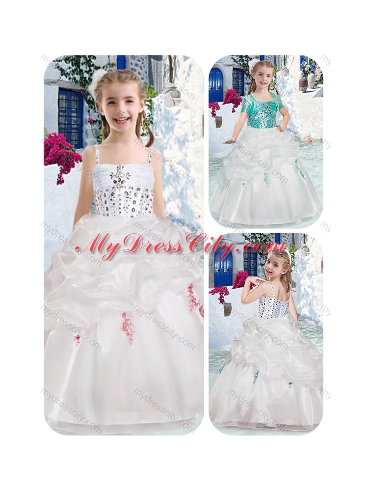 Cheap Spaghetti Straps Flower Girl Dresses with Beading and Bubles