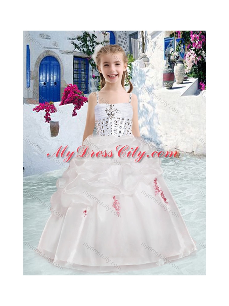 Cheap Spaghetti Straps Flower Girl Dresses with Beading and Bubles