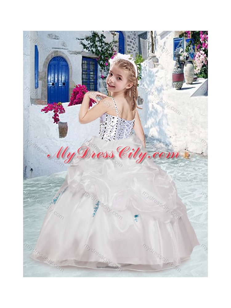 Cheap Spaghetti Straps Flower Girl Dresses with Beading and Bubles