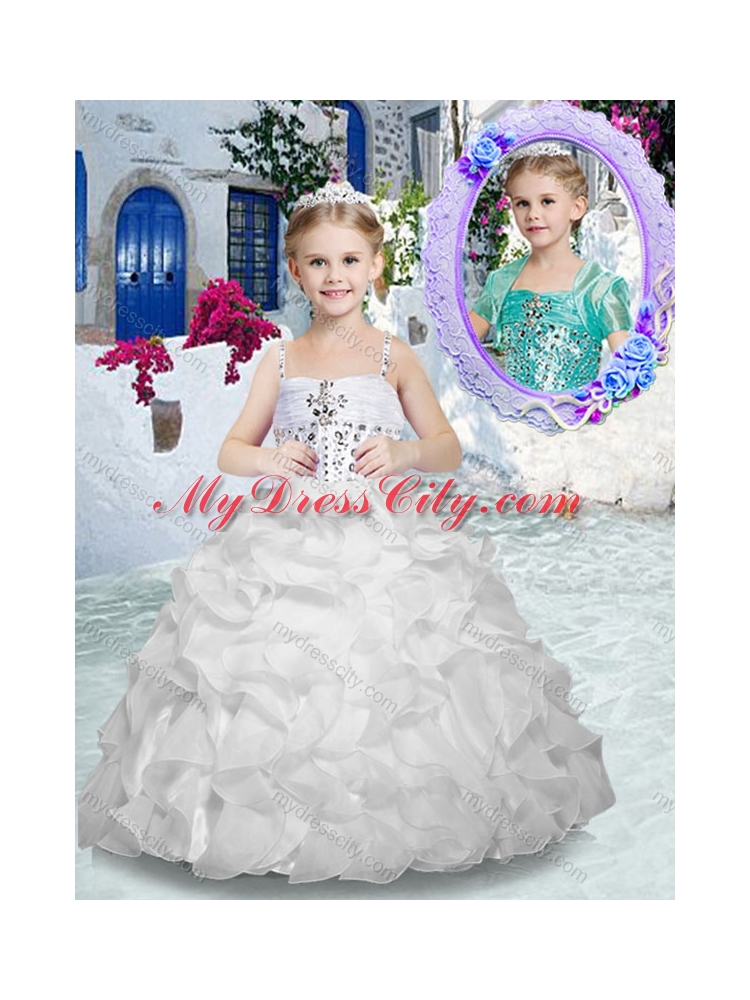 Cheap Spaghetti Straps Flower Girl Dresses with Beading and Ruffles