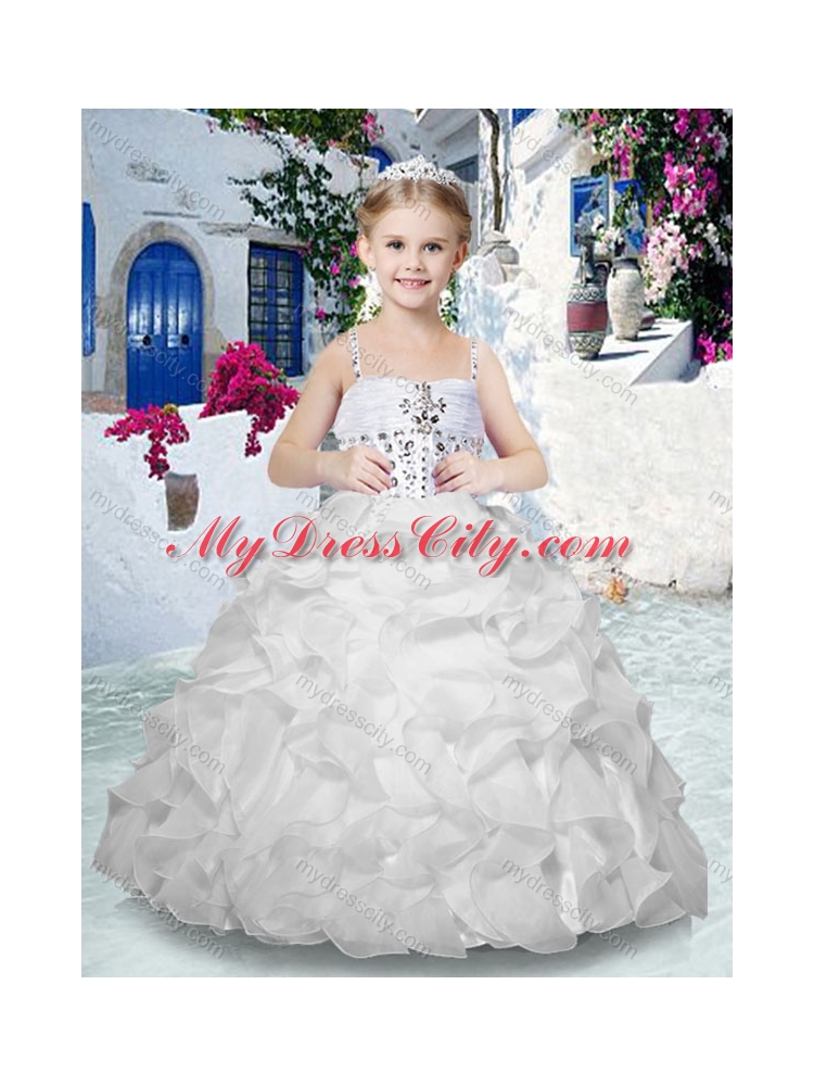 Cheap Spaghetti Straps Flower Girl Dresses with Beading and Ruffles