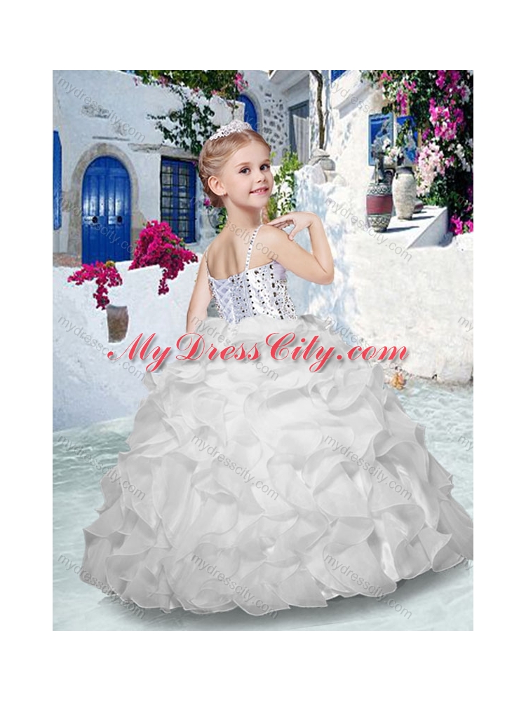 Cheap Spaghetti Straps Flower Girl Dresses with Beading and Ruffles