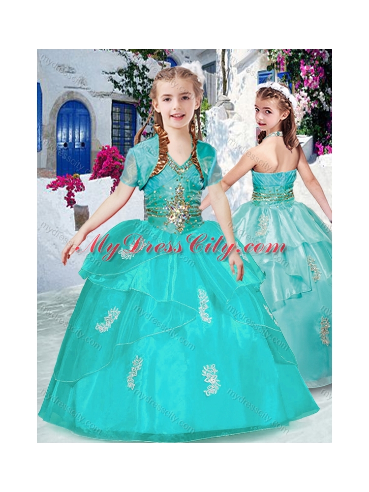 Fashionable Halter Top Turquoise Mini Quinceanera Dresses with Appliques