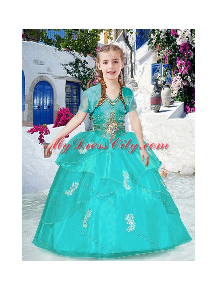 Fashionable Halter Top Turquoise Mini Quinceanera Dresses with Appliques