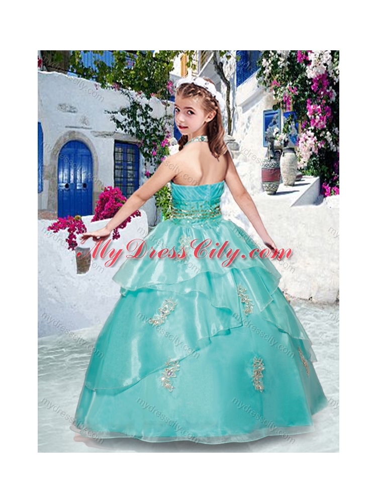 Fashionable Halter Top Turquoise Mini Quinceanera Dresses with Appliques