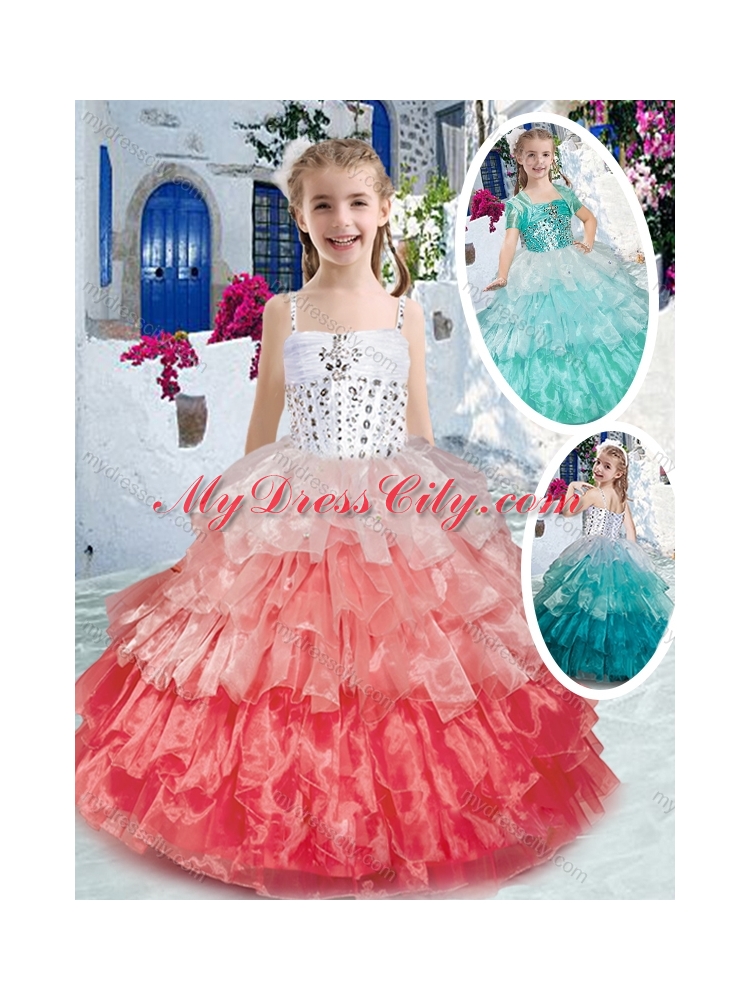 Elegant Spaghetti Straps Mini Quinceanera Dresses with Ruffled Layers and Beading