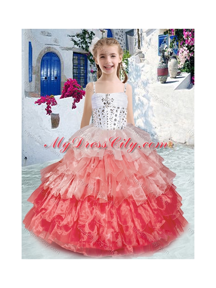 Elegant Spaghetti Straps Mini Quinceanera Dresses with Ruffled Layers and Beading