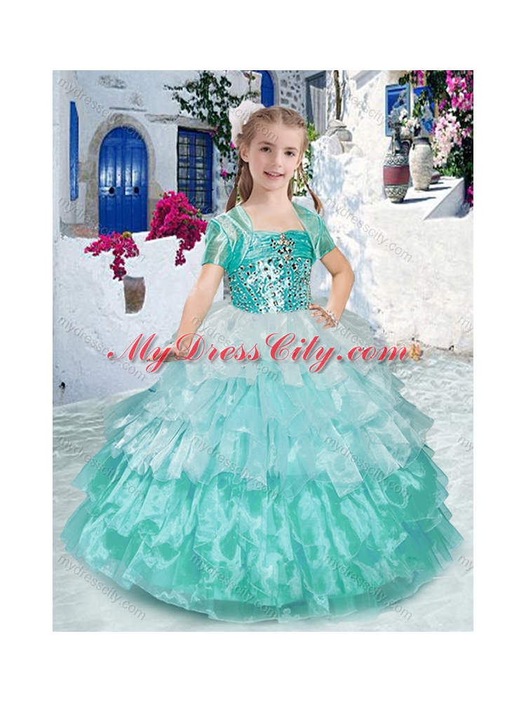 Elegant Spaghetti Straps Mini Quinceanera Dresses with Ruffled Layers and Beading