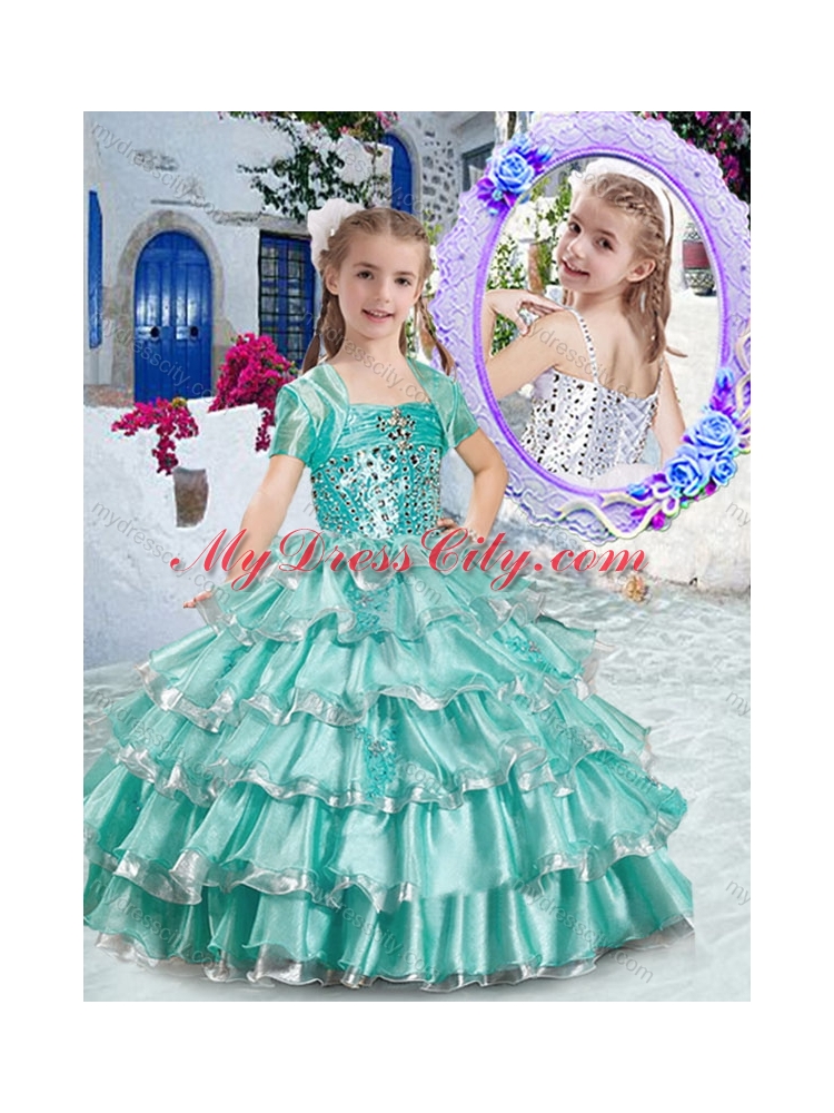 Classical Ball Gown Apple Green Mini Quinceanera Dresses with Ruffled Layers