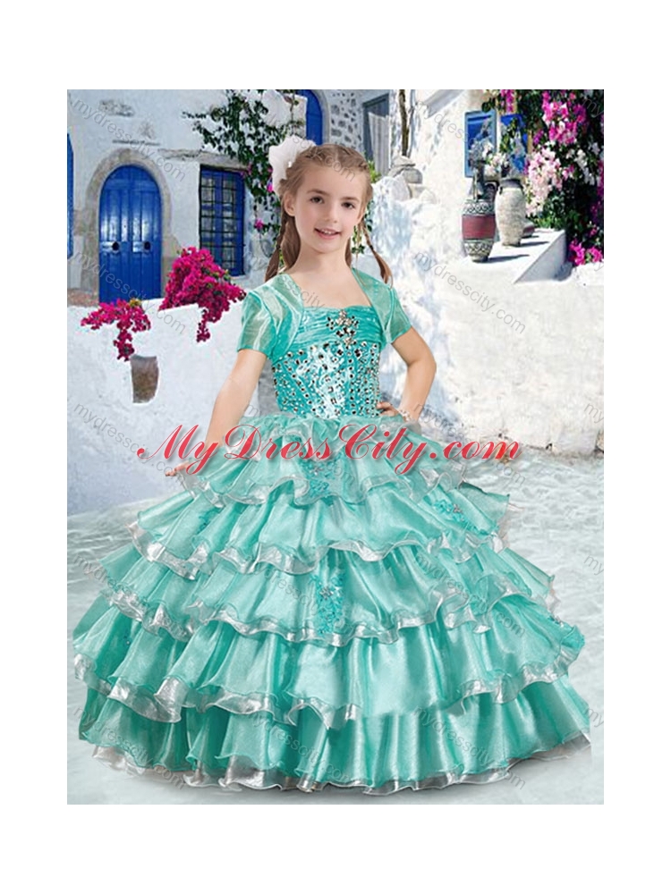 Classical Ball Gown Apple Green Mini Quinceanera Dresses with Ruffled Layers