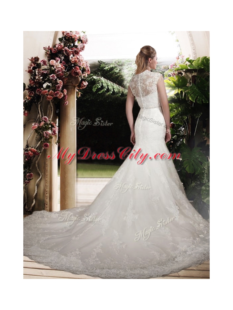 Elegant Mermaid Scoop Wedding Dresses with Beading and Belt