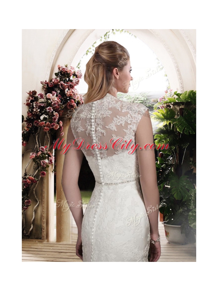 Elegant Mermaid Scoop Wedding Dresses with Beading and Belt