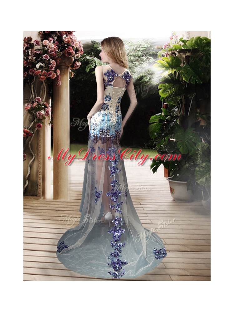 Lovely 2016 Empire Scoop Appliques Wedding Dresses with Brush Train