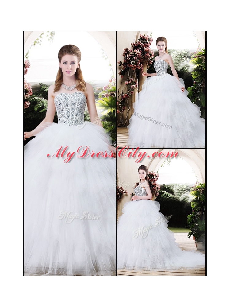 2016 Best Selling Strapless Wedding Dresses with Beading and Ruffles