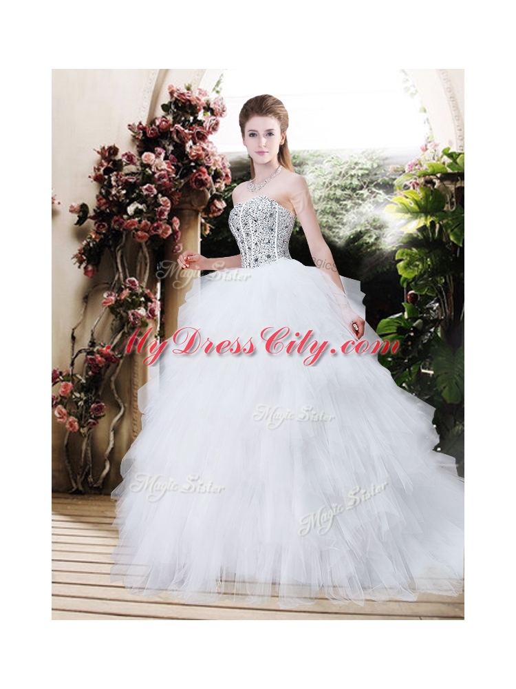 2016 Best Selling Strapless Wedding Dresses with Beading and Ruffles