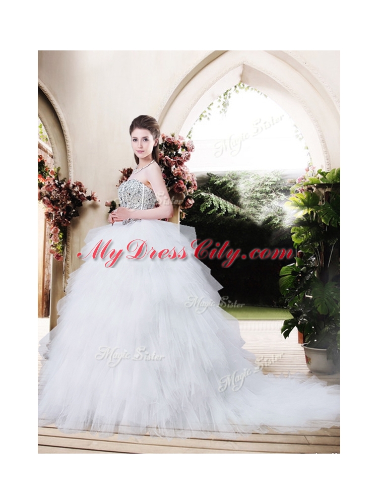 2016 Best Selling Strapless Wedding Dresses with Beading and Ruffles