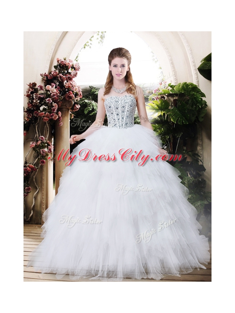 2016 Best Selling Strapless Wedding Dresses with Beading and Ruffles