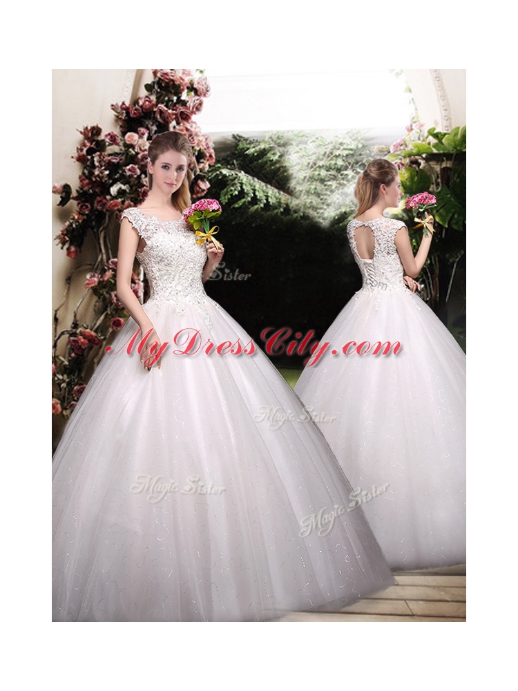 2016 Romantic Ball Gown Scoop Wedding Dresses with Appliques