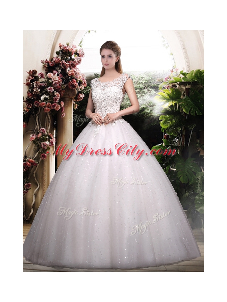 2016 Romantic Ball Gown Scoop Wedding Dresses with Appliques