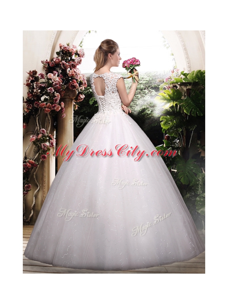 2016 Romantic Ball Gown Scoop Wedding Dresses with Appliques