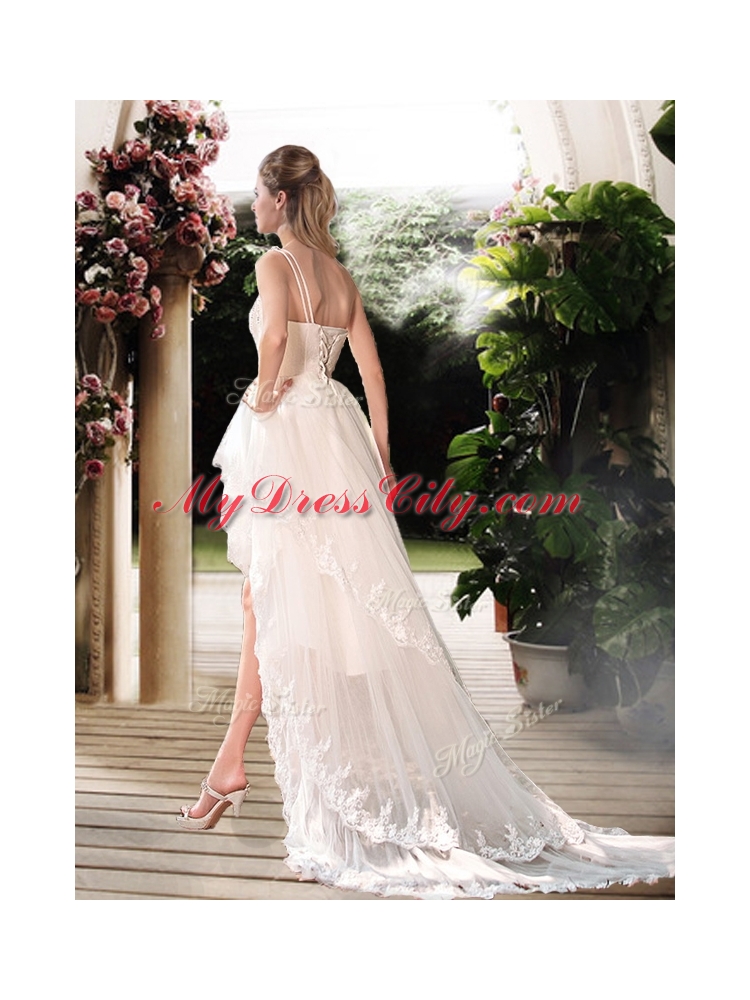 2016 Simple One Shoulder High Low Wedding Dresses with Beading and Appliques