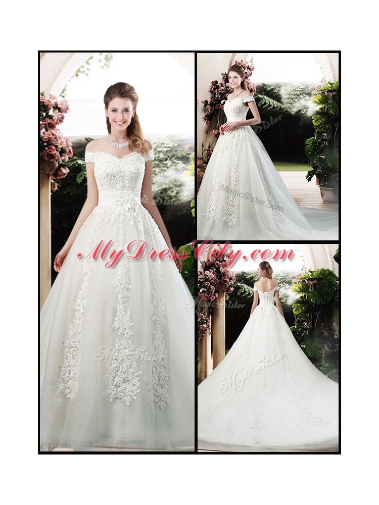 Beautiful A Line Off the Shoulder Wedding Dresses with Appliques