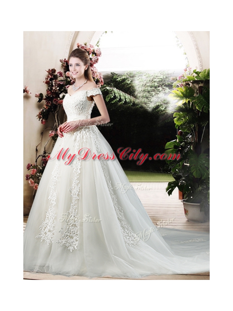 Beautiful A Line Off the Shoulder Wedding Dresses with Appliques