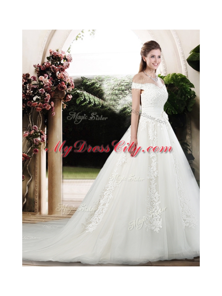 Beautiful A Line Off the Shoulder Wedding Dresses with Appliques