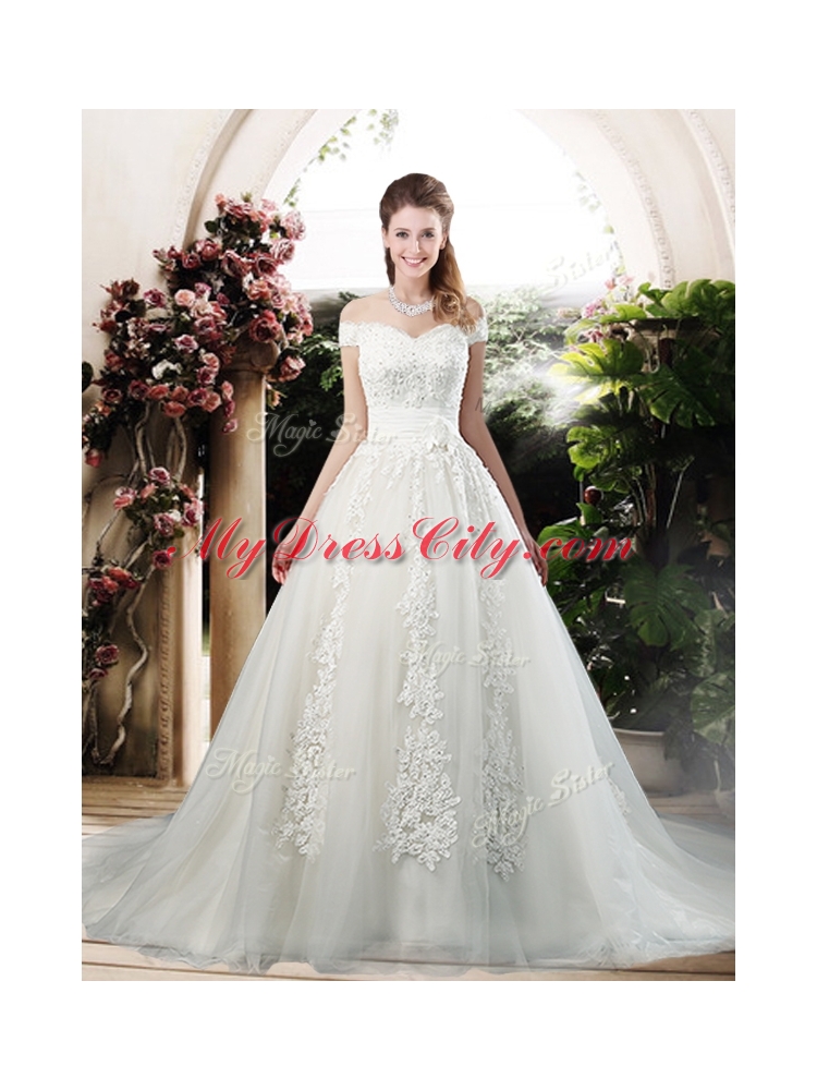 Beautiful A Line Off the Shoulder Wedding Dresses with Appliques