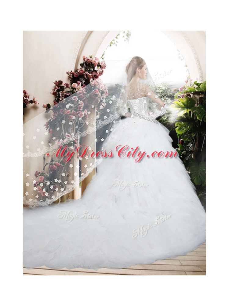 Beautiful Ball Gown Chapel Train Wedding Dresses with Beading and Ruffles