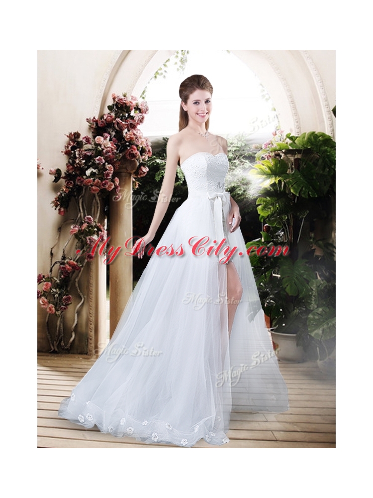 Classical High Low Detachable Wedding Dresses with Appliques and Lace